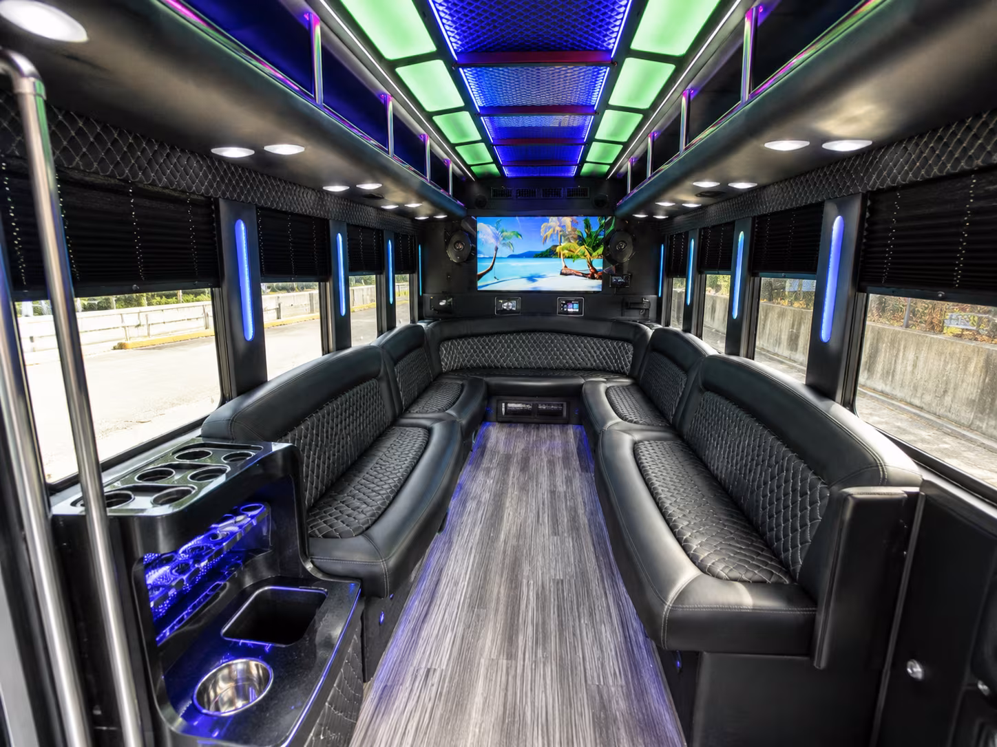 hamden 18 passenger party bus inside