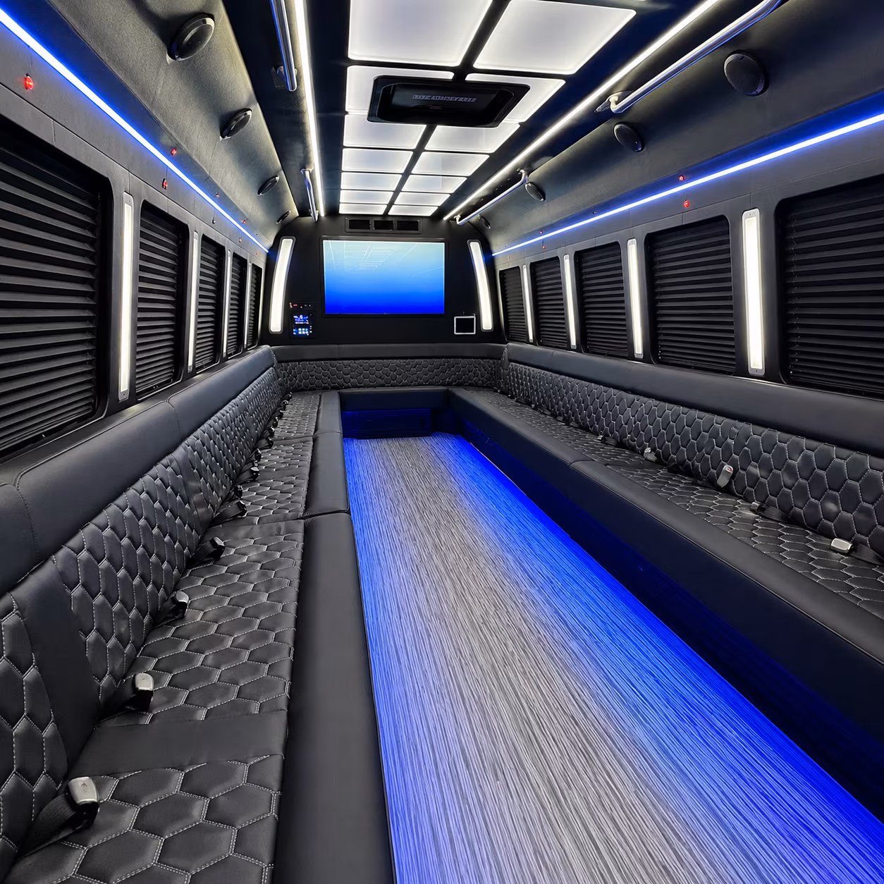 hamden 50 passenger party bus inside