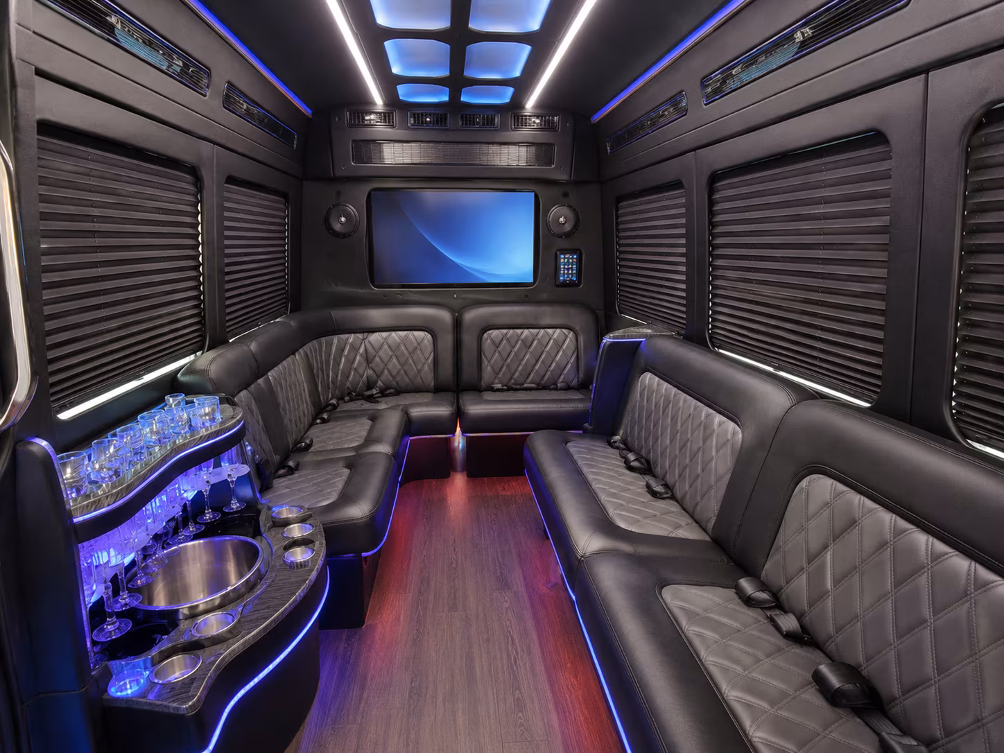 hamden 56 passenger charter bus inside